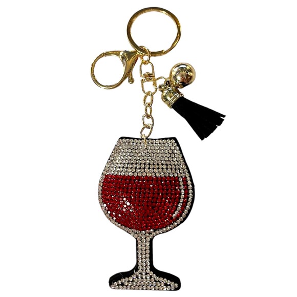 Adorable Rhinestone Wine Glass Keychain with Backpack Charm - Picture 2 of 5